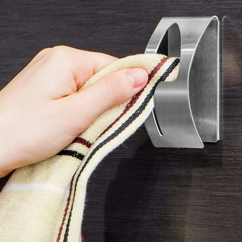 

Kitchen Decorative Stainless Steel Space-saving Self Adhesive Wall Hanger Tea Towel Holder Storage Rack Dishcloth Hooks