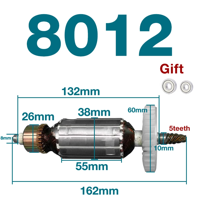 AC220-240V Armature Rotor for Makita 8012 Power Tools Electric Chain Saw 5teeth 16inch Armature Rotor Anchor Replacement Parts