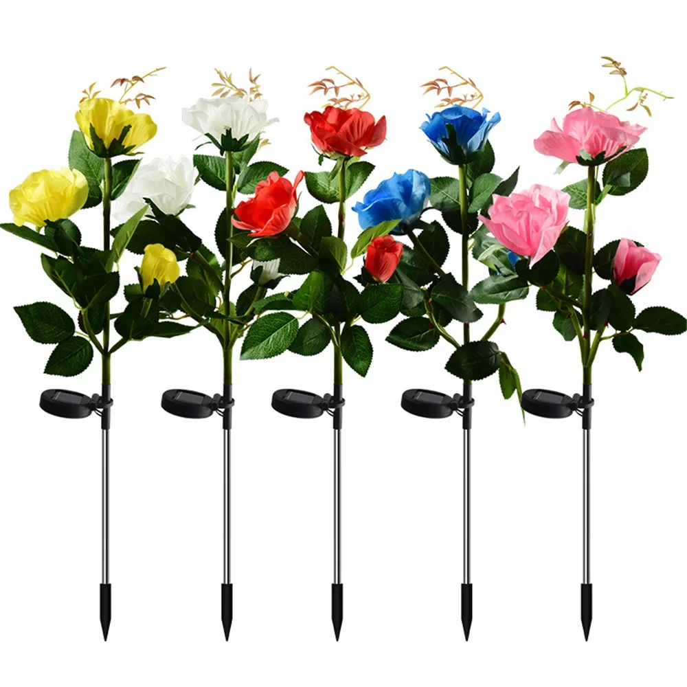 Solar Rose Flower Lights Outdoor Waterproof Garden Stake Sunlight Decorative Landscape Flowers Backyard Party Pathway Solar Lamp