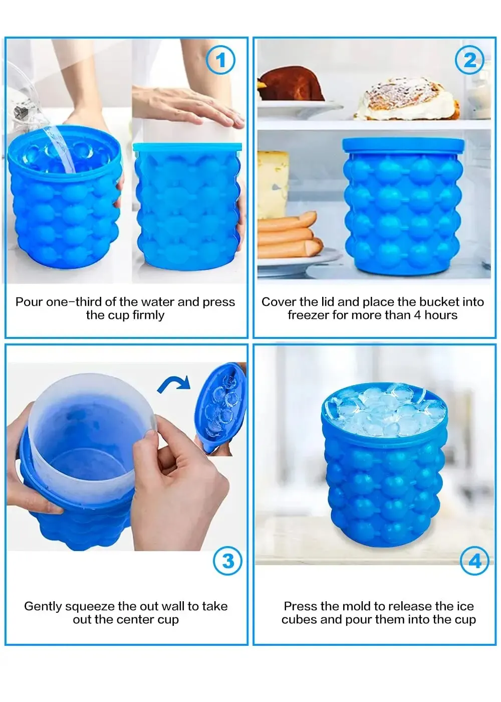 Silicone Ice Cube Maker Ice Cube Mold Ice Tray Large Silicone Bucket 2-In-1 Cube Maker