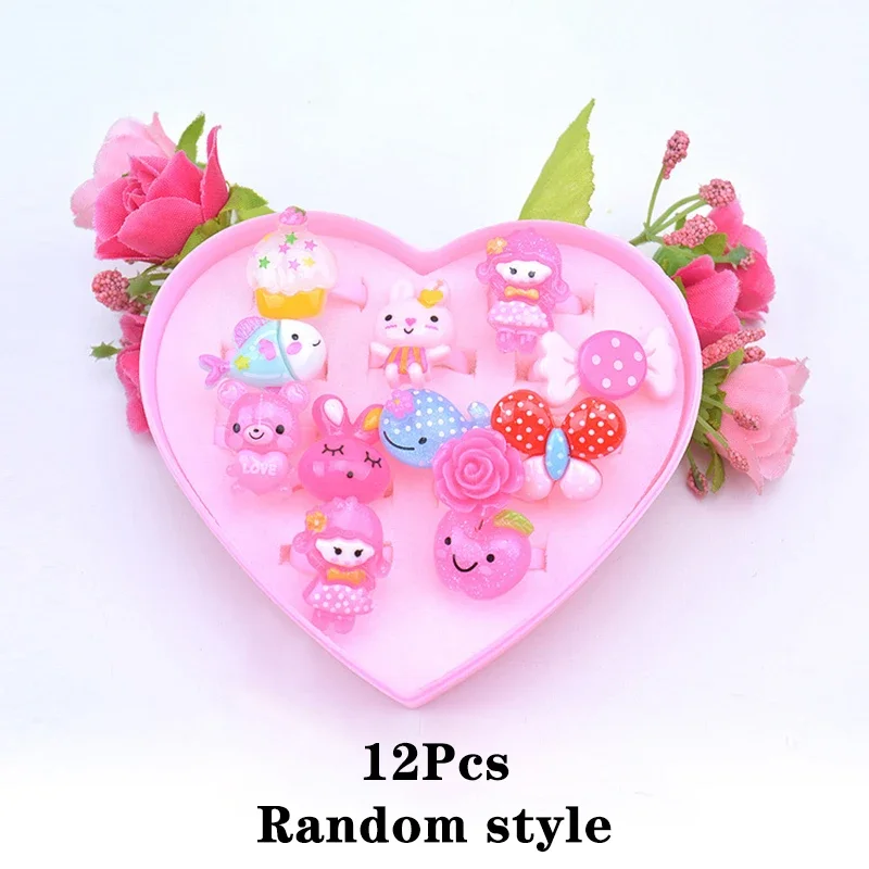 12/24/36/Pcs/Set Kids Jewelry Girl Makeup Rings Toy Flower Bow Pretend Play Princess Kids Girl Rings Decor Gifts,makeup toy,princess pretend toys,cosmetics set,princess rings