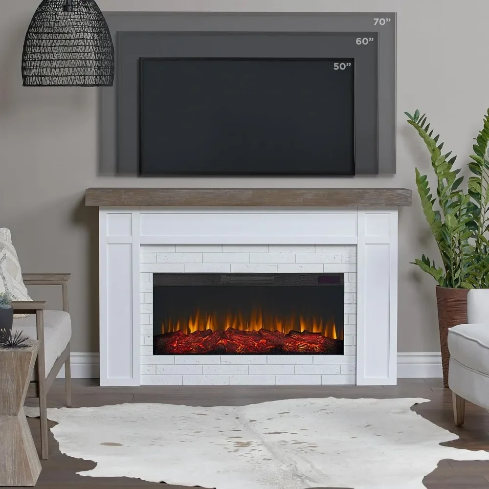 Landscape Electric Fireplace with Mantel, Replaceable Fireplace Insert Heater, Realistic Log and Flame Effect, Remote Control 4