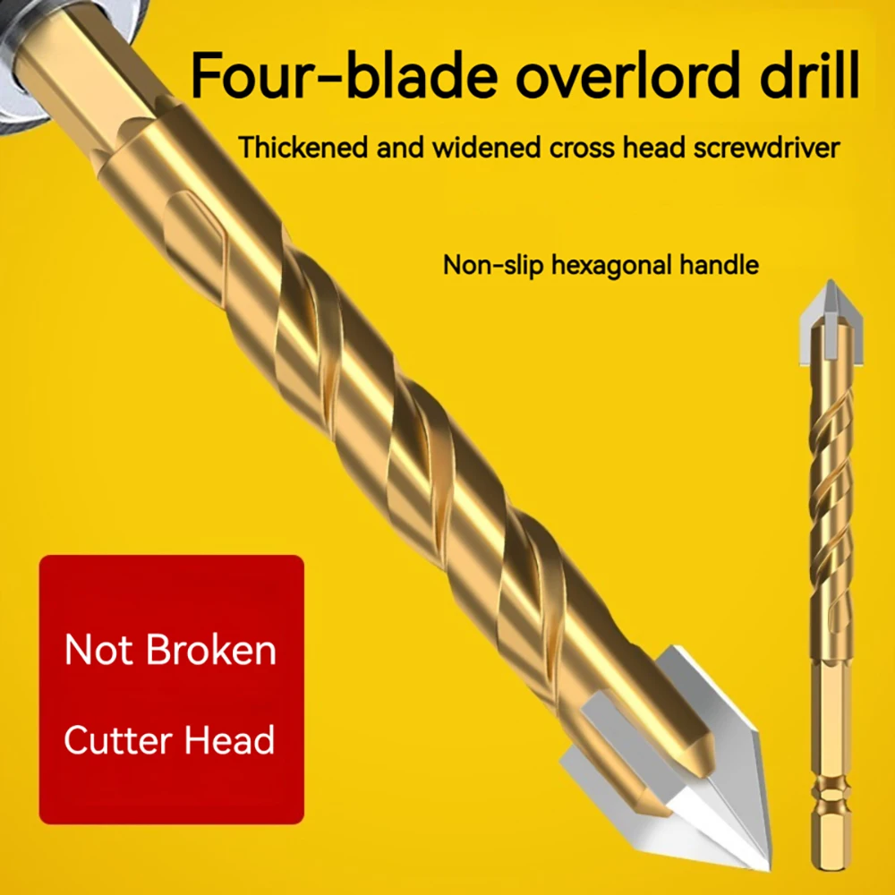 Cross Hex Tile Drilling Glass Ceramic Cement Concrete Metal Marble Special High Hardness Four-Edged Alloy Hole Opener Drill Bit