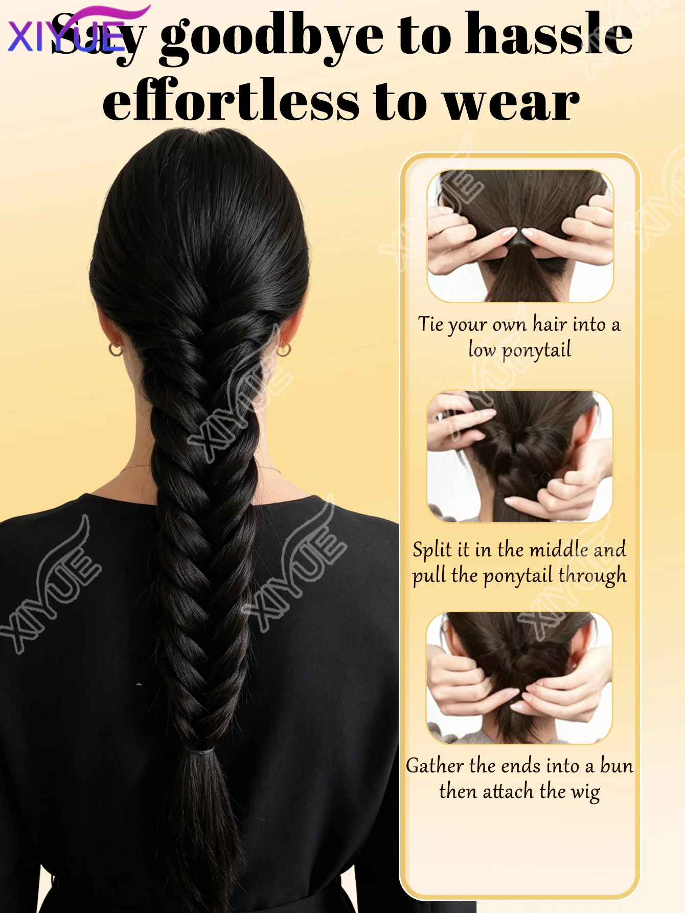 XIYUE 브라운 블랙 40cm 피쉬본 브레이드 포니테일 익스텐션 합성 가발 일상 및 코스프레용 클립온 드로스트링 포니테일