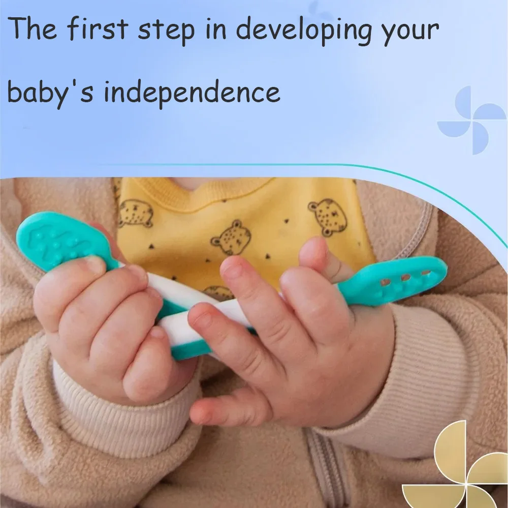 Baby Feeding Spoon Rice Paste Spoon Food Grade Silicone BPA-free Perfect Baby Food And Training Silicone Feeding Set Baby Tableware Set 2pcs