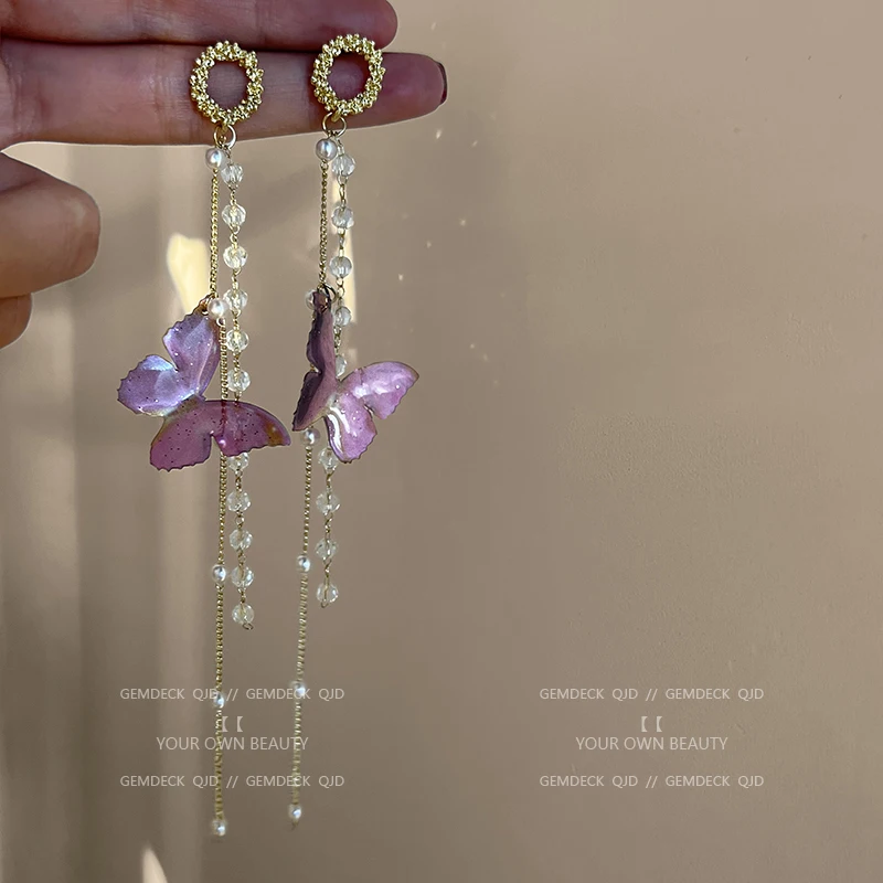

Pearl Crystal Acrylic Blue Pink Butterfly Tassel Earrings For Women 2022 New Korean Fashion Jewelry Birthday Party Jewelry Gifts