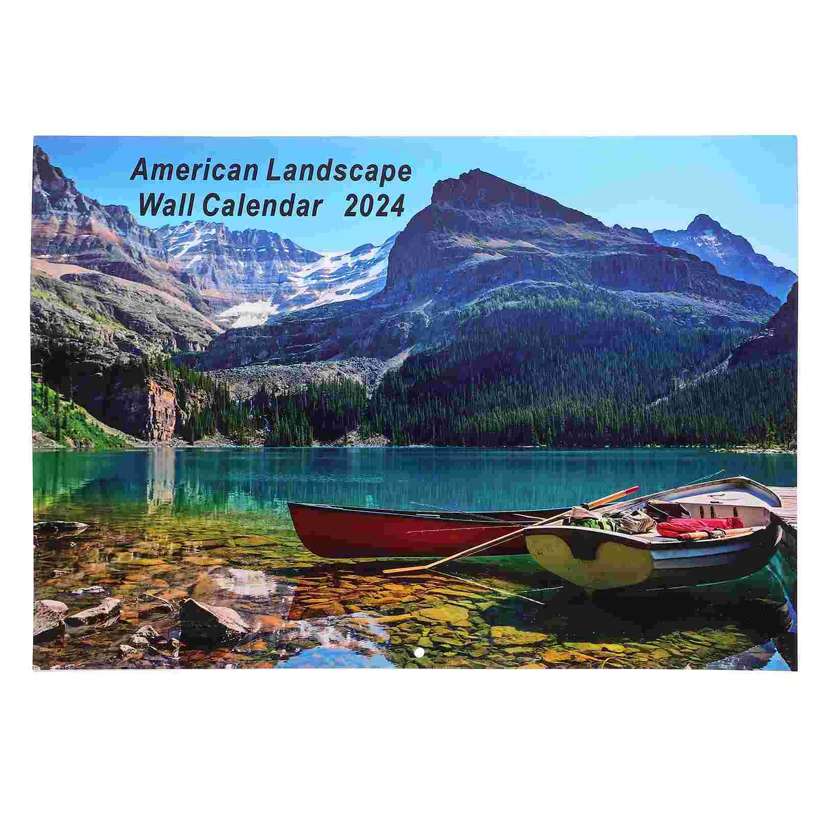 

2024 Cross-border European and American English Landscape Photo Wall Calendar Room Hanging Countdown Daily Use Monthly Dating