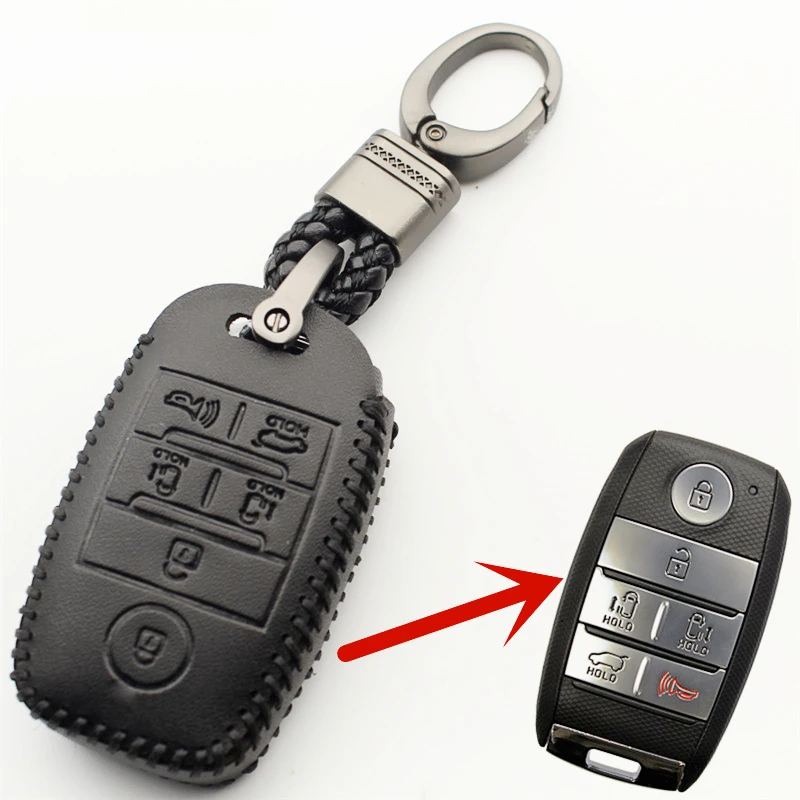 Key Case Cover FLYBETTER Genuine Leather 6Button Smart Key Case Cover For Kia Sedona/Grand/Carnival/Sorento L580 key case cover key case