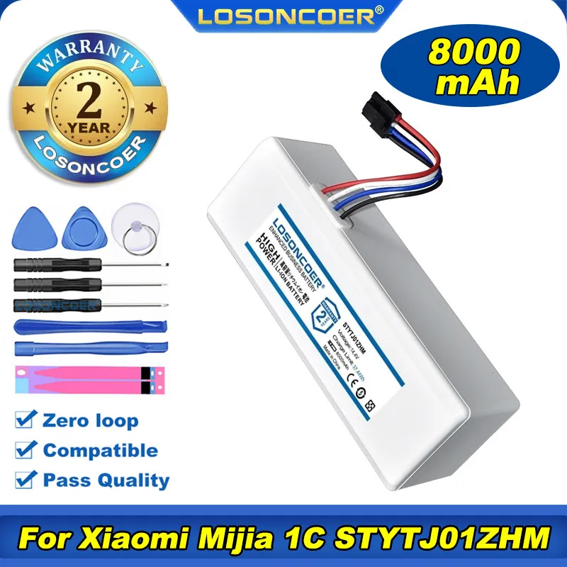 100% Original LOSONCOER 8000mAh Robot Vacuum Cleaner Battery For Xiaomi 1C Mijia STYTJ01ZHM Mop | Электроника