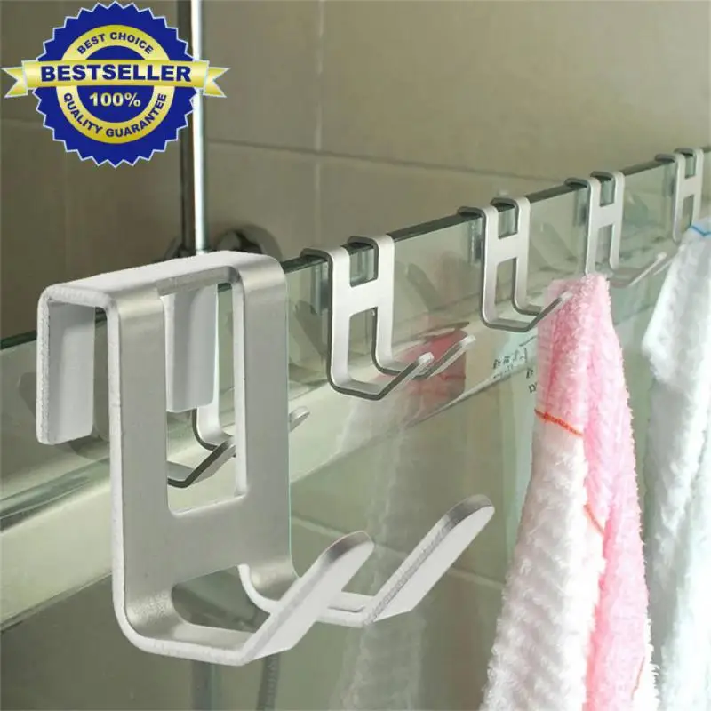 Space Aluminum Metal Shower Frameless Glass Door Hook Free Hole Towel Holder Hanger Bathroom Towel Rack For Bathroom Accessories 3