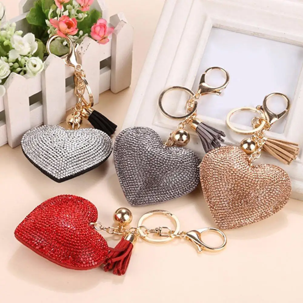 2-Pack Rhinestone Heart Keychains – Sparkly Crystal Heart Lock & Key Pendant For Women, Girls (Pink & White)