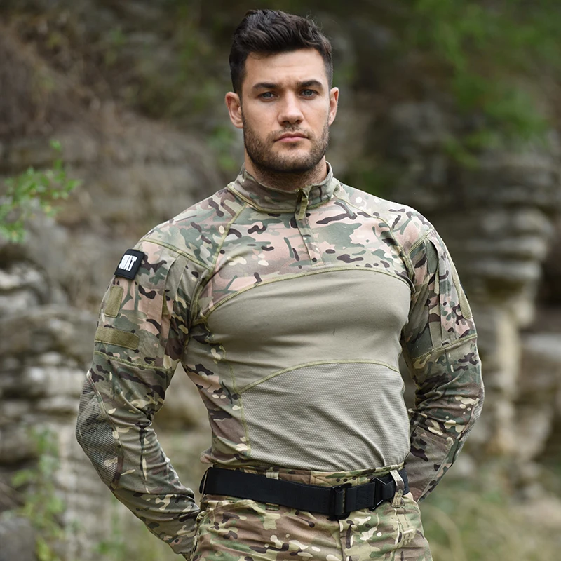 Tactical Shirt Combat Shirt Men Clothing Military Elasticity Man Shirt Camo T Shirt Multicam Army Long Shirt Hunting Clothes