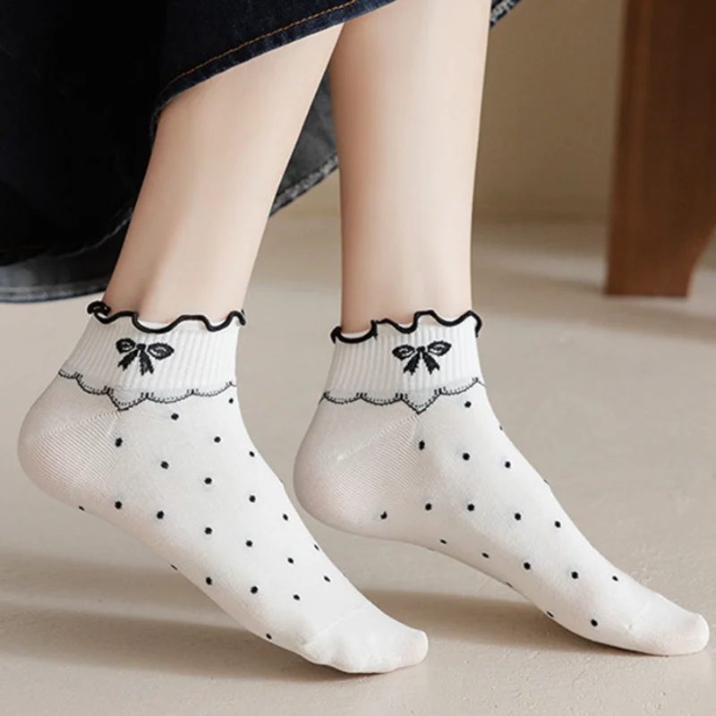 

Women Cute Ruffles Lace Socks Low Cut Ankle Spring Flower Summer Thin Polyester Casual Boat Short Soft Socks Female Black