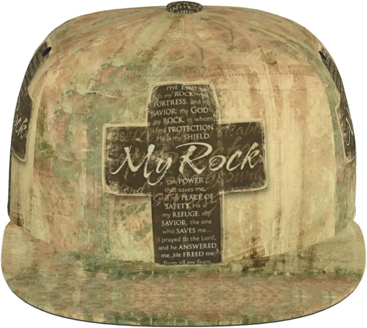 Christian Religious Bible Verse The Lord is My Rock Flat Bill Hat, Unisex Snapback Baseball Cap Hip Hop Style Flat Visor 2
