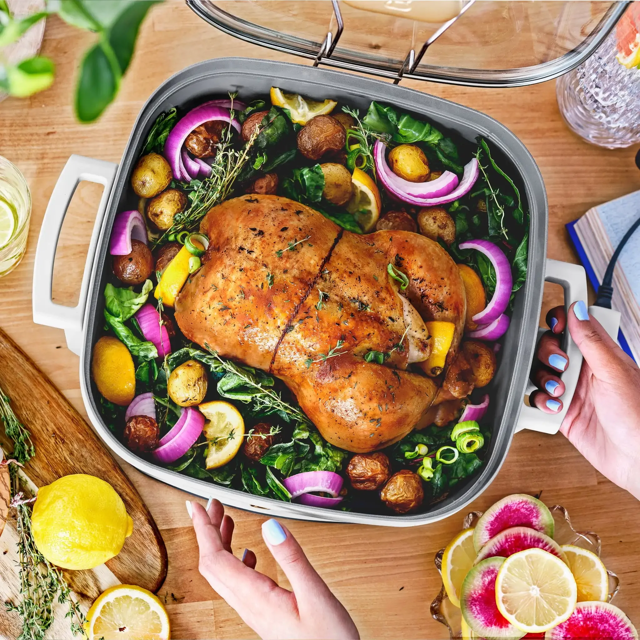 Beautiful 5 in 1 Electric Skillet - Expandable up to 7 Qt with Glass Lid, White Icing by Drew Barrymore 5