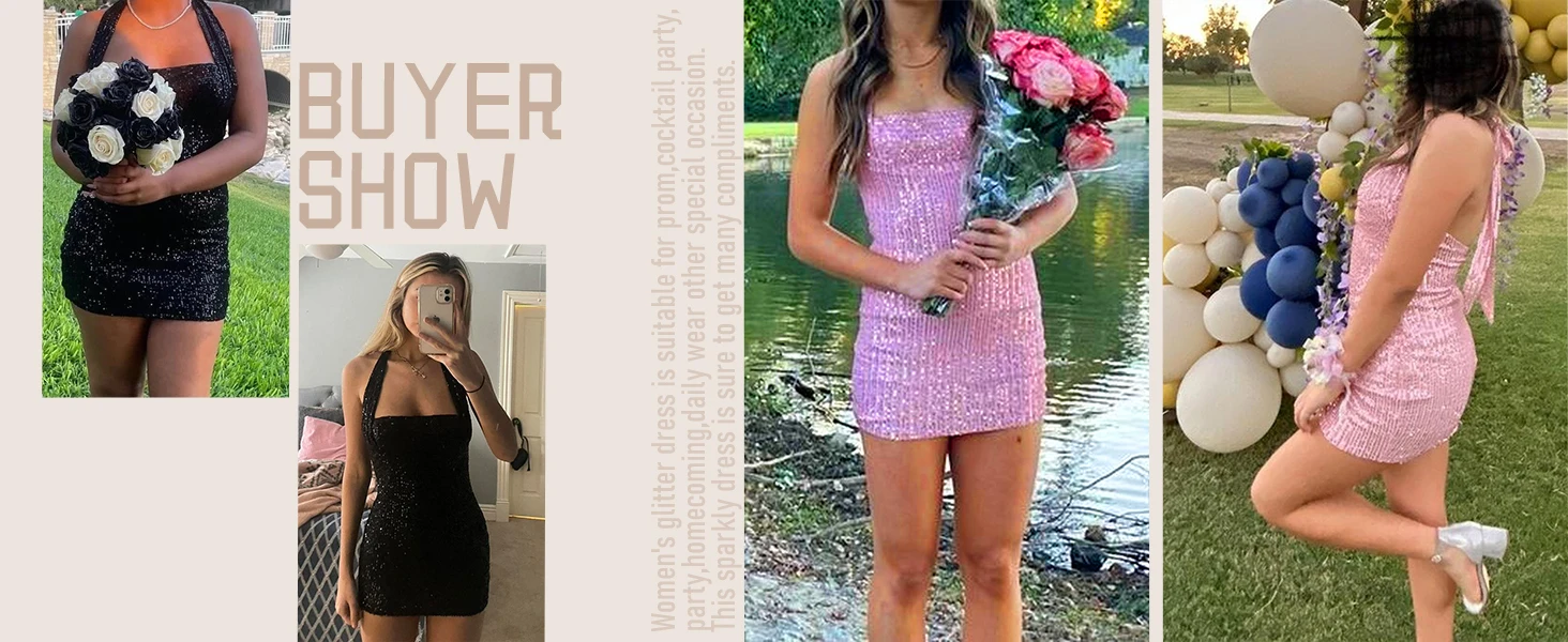 Glitzernde Pailletten Kurze Homecoming Kleider für Teenager Neckholder Enge HOCO Kleider 2024 Rückenfrei