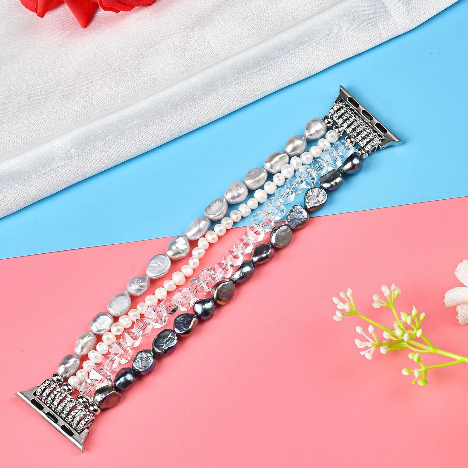 Jewelry strap for Apple watch band iwatch87654321SE Ultra 38 40 41 42 44 45 49mm Natural irregular pearl Elastic women wrist