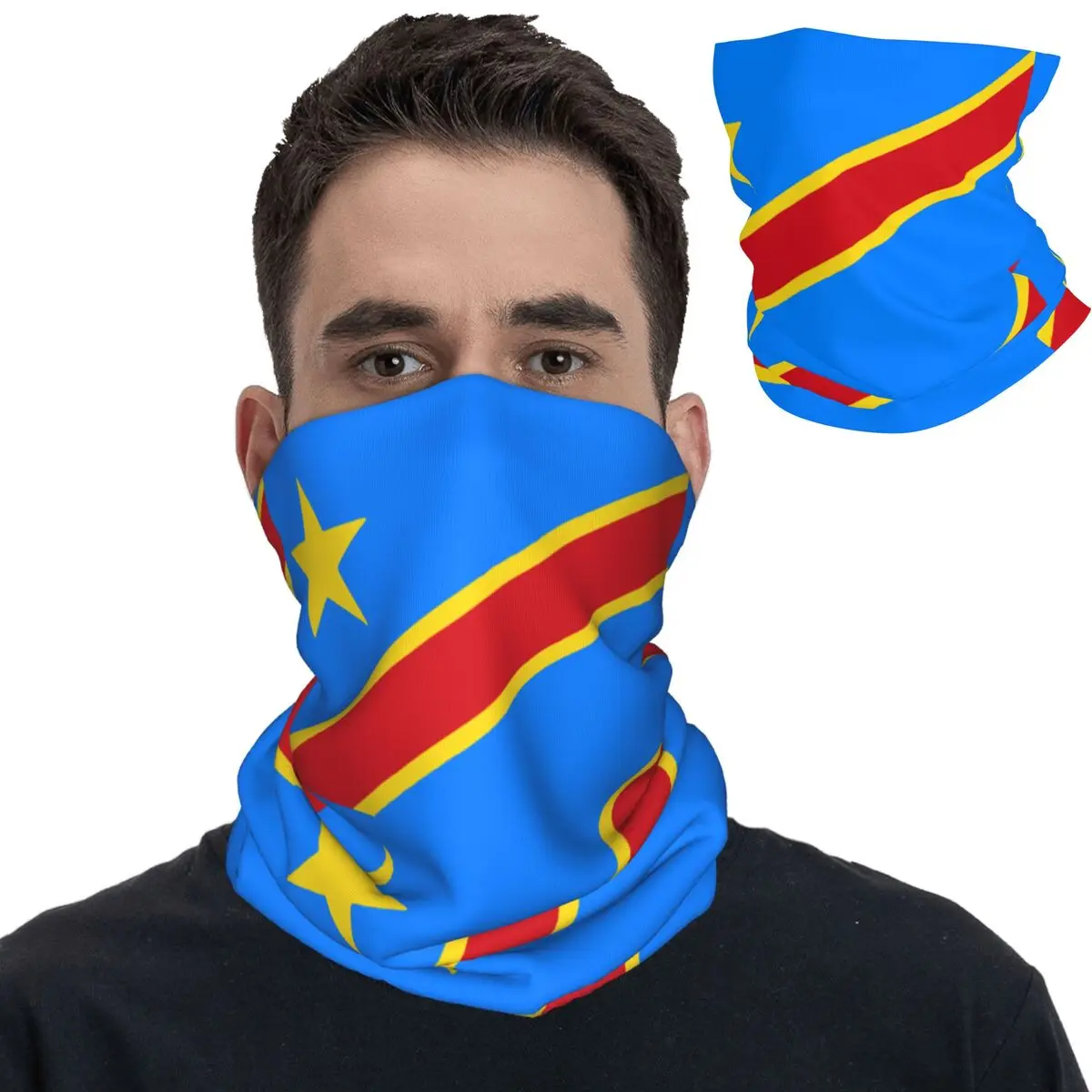 

Flag Of Congo Kinshasa Zaire Bandana Neck Cover Printed Wrap Scarf Warm Face Mask Cycling Unisex Adult Windproof