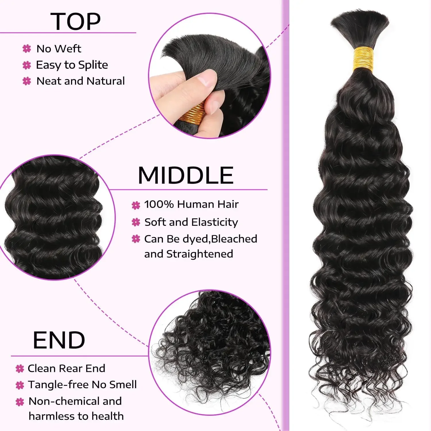Human Braiding Hair Curly Bulk Human Hair For Braiding No Weft Bundles for Wet and Wavy