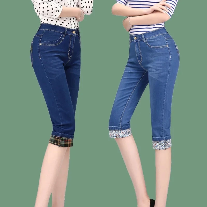 2025 New High waisted Women's Capri Denim Shorts Women Summer Thin Slim Vintage Jeans Stretch Short Straight leg Pants Leggings 1