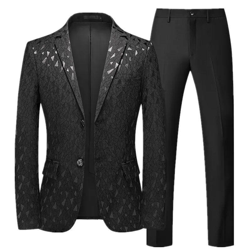 Men's Jacquard Suit Classic Black / White / Blue Business Wedding Banquet Party Dress Men Blazers and Pants mens suit