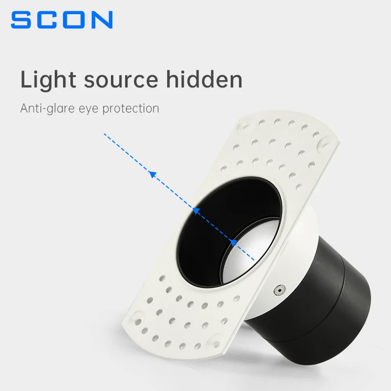 SCON Smart Triac Dimming LED Downlight Borderless Embedded Anti Glare 5W COB Spotlight Ceiling Lamp For Living Room Bedroom