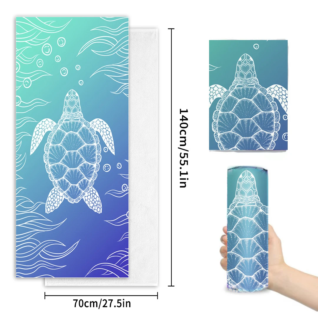 Microfiber Beach Towel Absorbent bath towel big Quick-drying sunscreen for Adults Travel Swimming Pool Blue Turtle Pattern 27*55 3