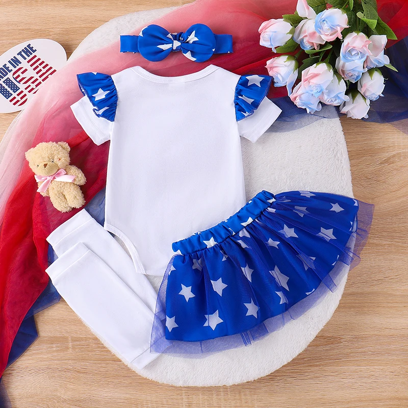 

4th Of July Baby Girl Outfits Newborn Clothes Fourth Of July Romper Flag Shirt Toddler Tutu Skirt Headband 3Pcs Set