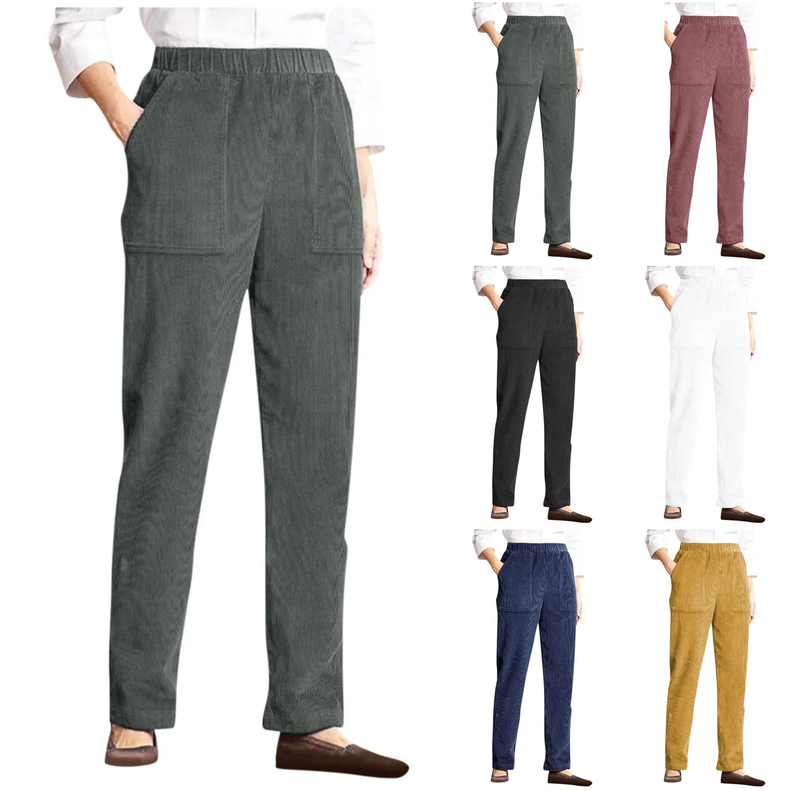 

Office Corduroy Straight Pants Women Elegant High Waist Formal Pantalones Winter Classic Trousers New Fashion 2023 Female Pants