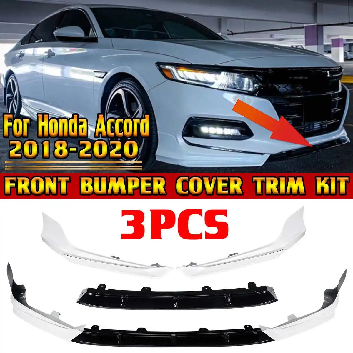 

3pcs Car Front Bumper Splitter Lip Spoiler Diffuser Guard Surround Molding Cover Trim Body Kit For Honda For Accord 2018-2019