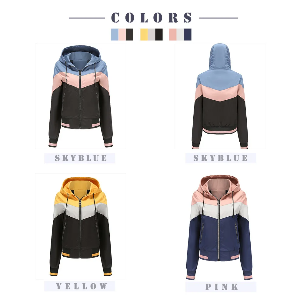 2022 Women's Thin Windbreaker Women's Spring and Autumn Hooded Jacket Women's Outdoor Raincoat with Color Drawstring Jacket goose down coat