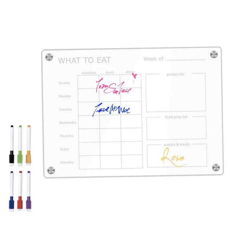 

Meal Planner For Fridge Clear Acrylic Weekly Meal Planner 6 Pens Erasable Meal Planner And Grocery List For Kitchen Living Room