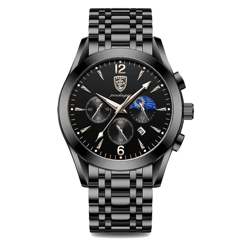 POEDAGAR Watches For Men's New Six Pin Fashion Stainless Steel Date Waterproof Luminous Top Luxury Quartz Men's Watches