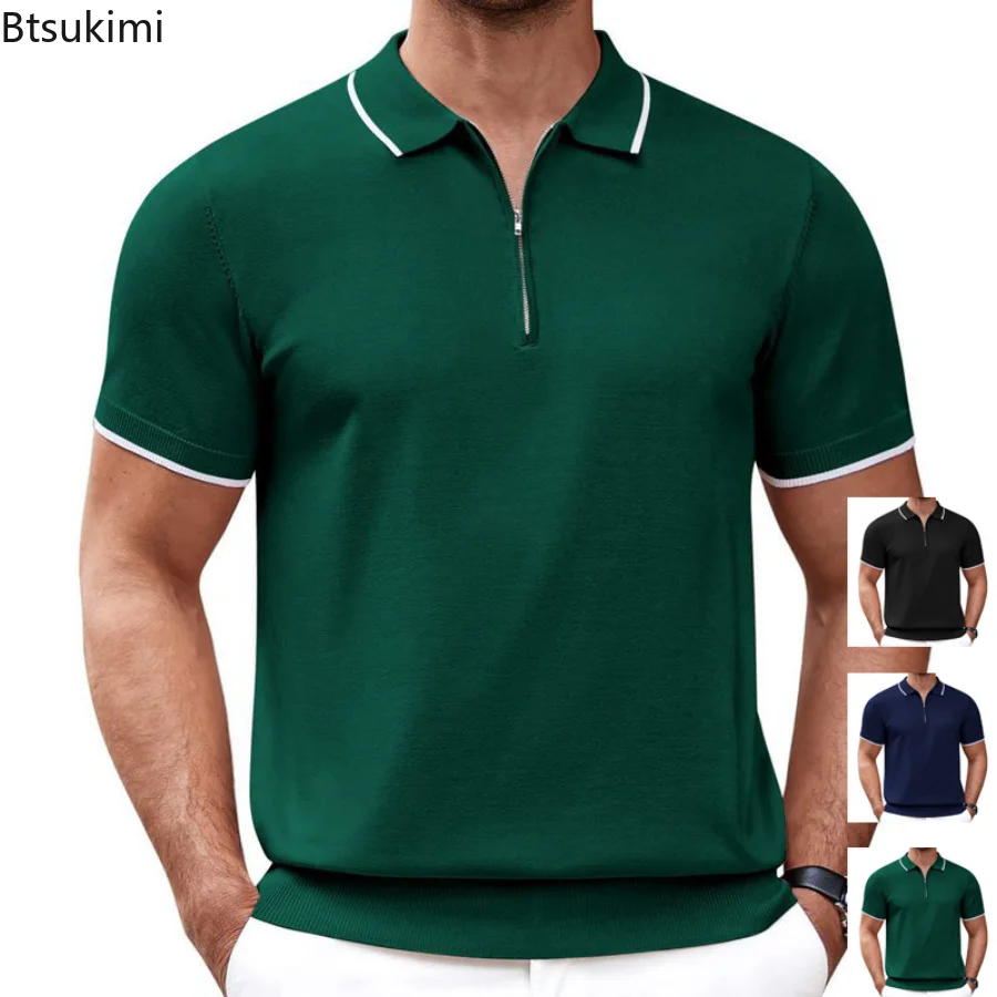 

New 2023 Summer Brand Men Polo Shirts Solid Designer Plain Zipper Short Sleeve Casual Breathable Tops Fashion Men Clothing Tops