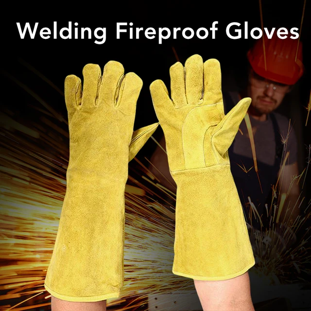 Gants d'isolation thermique pour soudage de la peau de vache, soudure de  soudure, longs, épaissis, résistants à l'usure, résistants aux hautes  températures, gants ignifuges - AliExpress