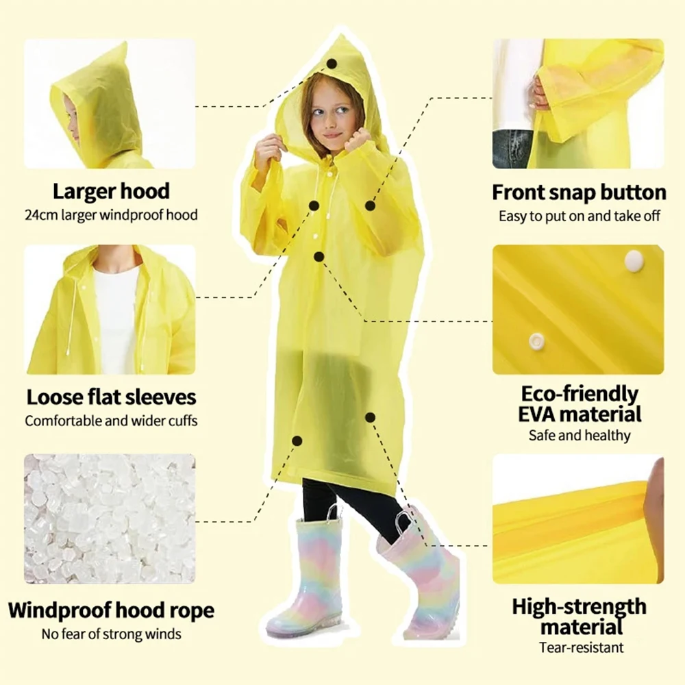Eva Children Raincoat Waterproof Transparent Thickened Camping Hiking Boys and Girls Non-disposable Raincoat Set-ll raincoat poncho