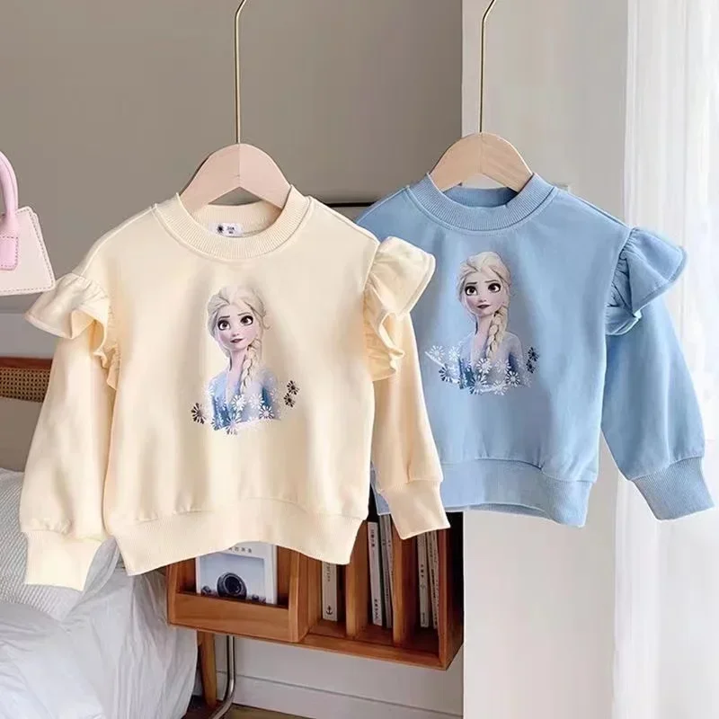 Autumn Baby Girl Cartoon Frozen Elsa Print Clothes Girl Long Sleeve Tshirts Kids Sweatshirt Children Pajama Tops Toddler Outfits