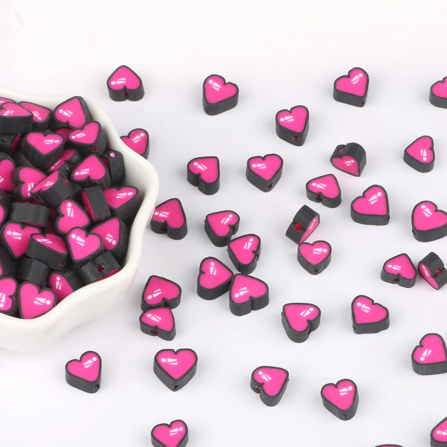 50/100pc 10mm Black Pink Heart Shape Polymer Clay Beads Loose Bead For  Jewelry Making Diy Necklace Bracelet Accessories - Beads - AliExpress