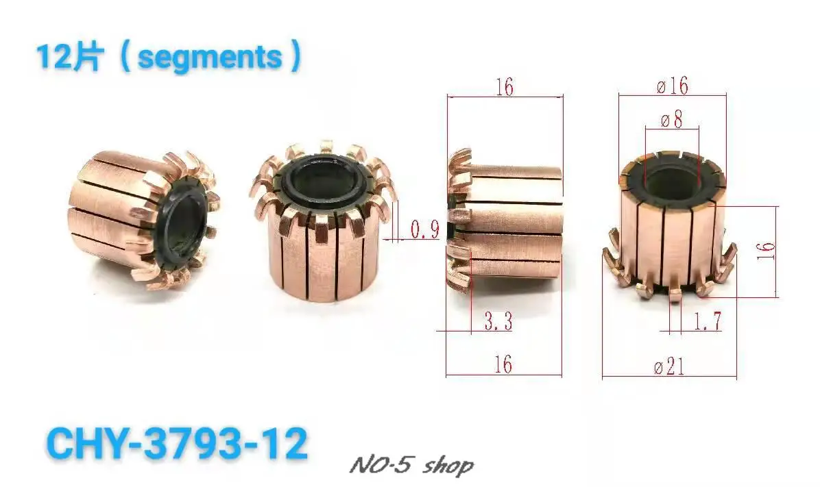 

10Pcs 16x8x16(16)x12P Copper Bars Electric Motor Commutator