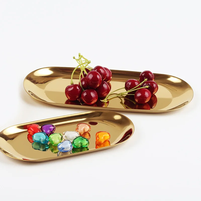 Stainless steel tray Metals Oval Tray Jewellery Storage Shelf Desktop Clutter Organiser Birthday Party Decoration Ornaments