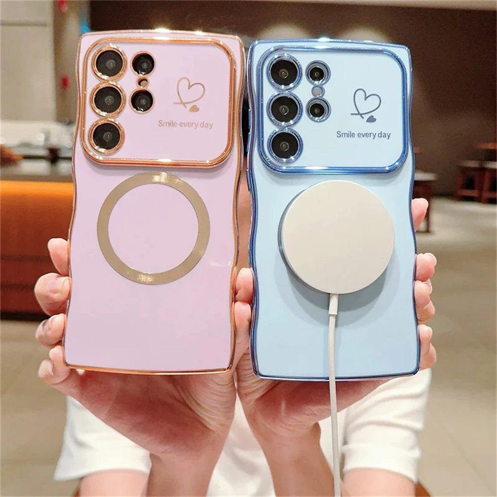 Wave Electroplated Love Heart Magnetic Phone Case with Soft TPU Cover