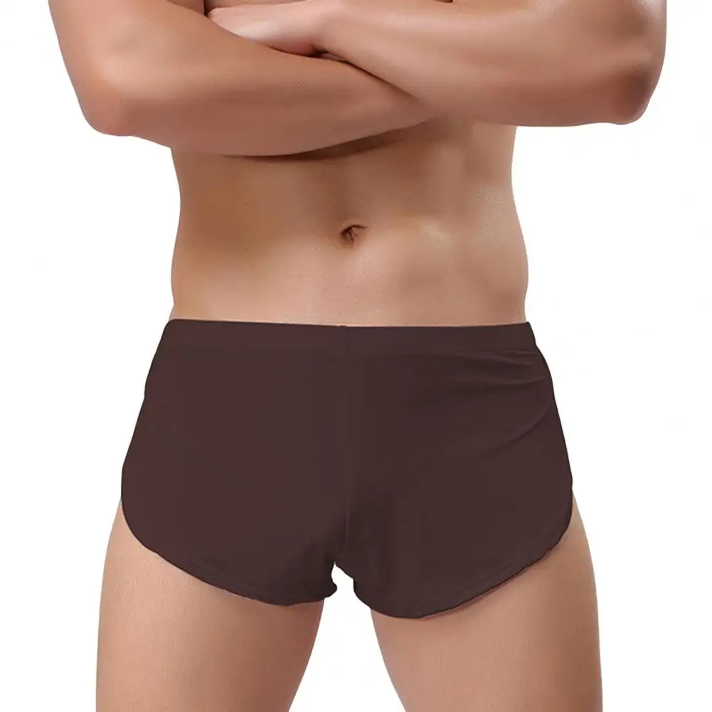 

Solid Color Boxer Shorts Men's Sexy Low-rise Boxer Briefs With Elastic Waistband Solid Color Full Hip Coverage Underpants