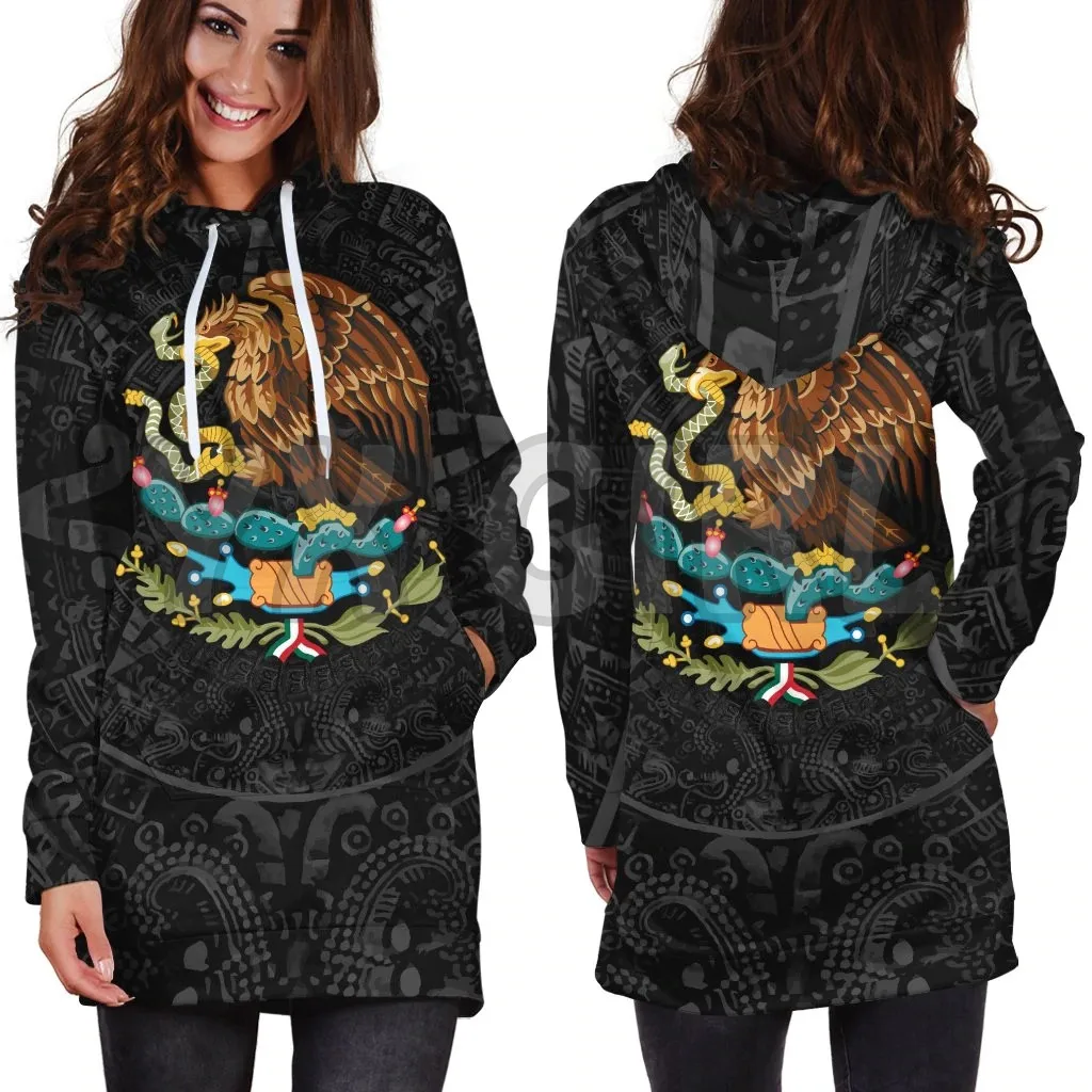 YX GIRL Aztec Mexic Hoodie Dress  3D Printed Hoodie Dress Novelty Hoodies Women Casual Long Sleeve Hooded Pullover Tracksuit