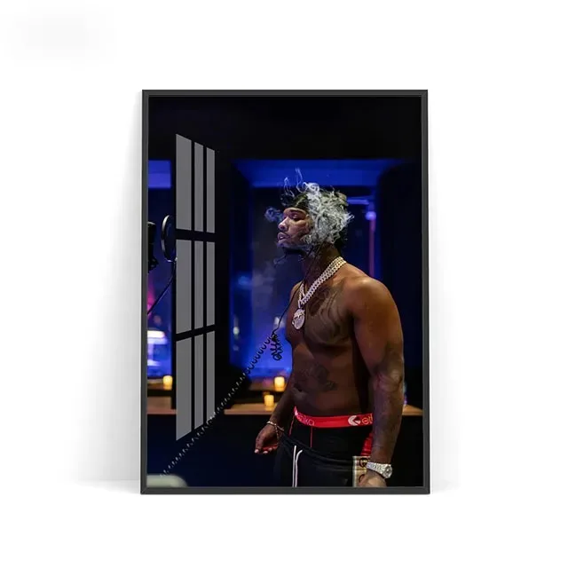 thumbnail image 1 of Póster con impresión artística de cantante de rap y humo pop, pegatinas de pared con estrellas de música hip hop, para bar, pub, club, pintura en lienzo, decoración del hogar a la moda, 1 of 5