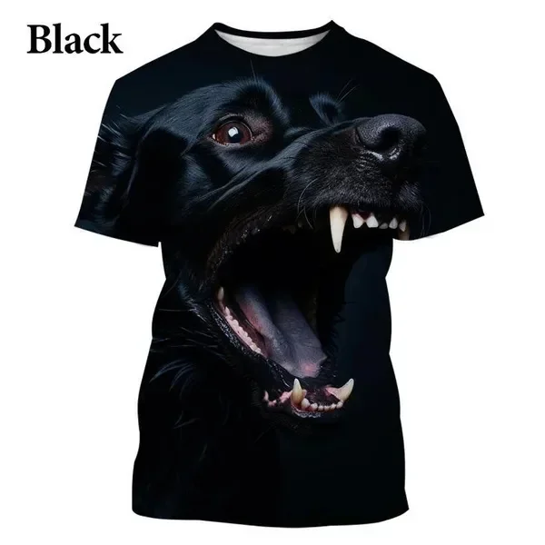 Camiseta con estampado 3D de perro, estilo urbano, manga corta, cuello redondo, ideal para hombre. Diseño moderno y elegante.