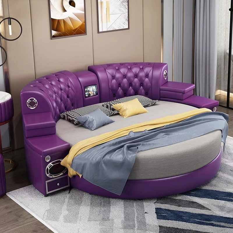 

High End Modern Bed European Style Villa Wood Frame Queen Bed Smart Luxury Sleeping Muebles Para Dormitorio Nordic Furniture