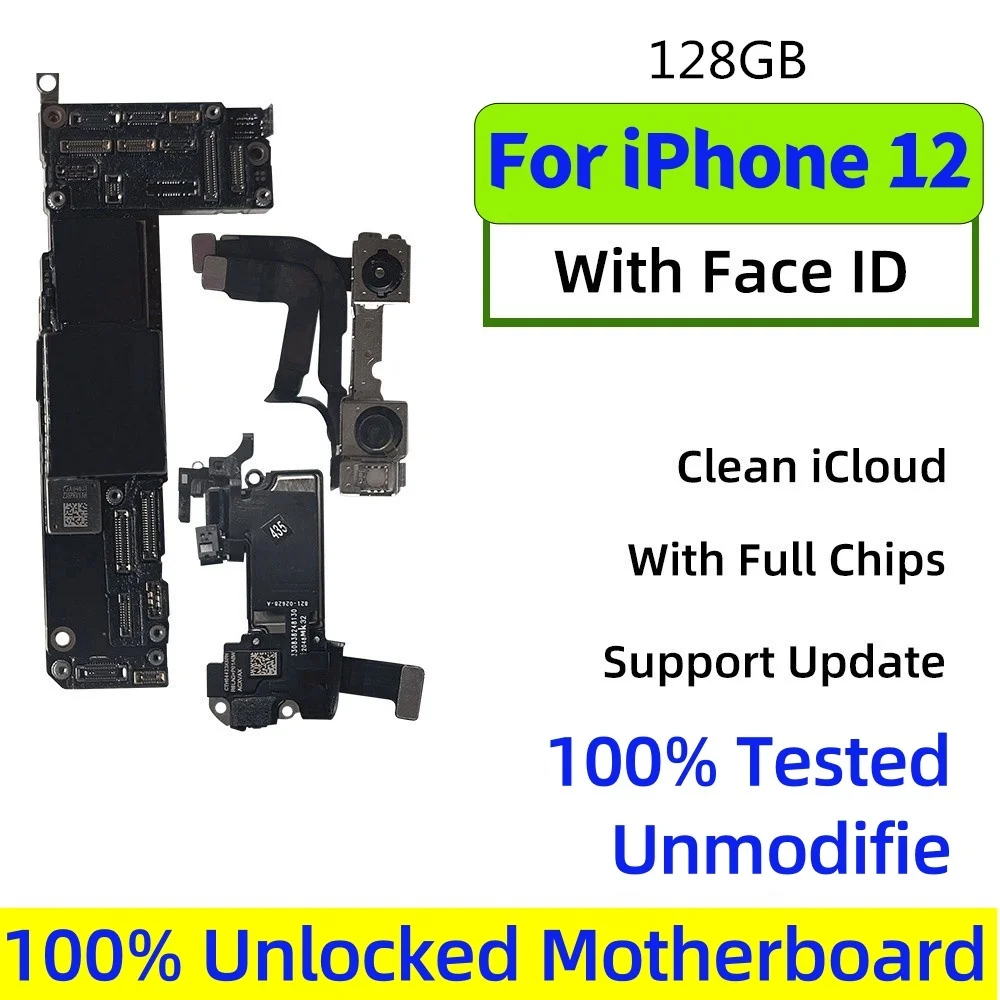 Carte mère déverrouillée avec Face ID, carte mère, iCloud propre gratuit, puces complètes, iPhone 12, 12 Pro, 12 Pro Max, 100% fonctionnel  509