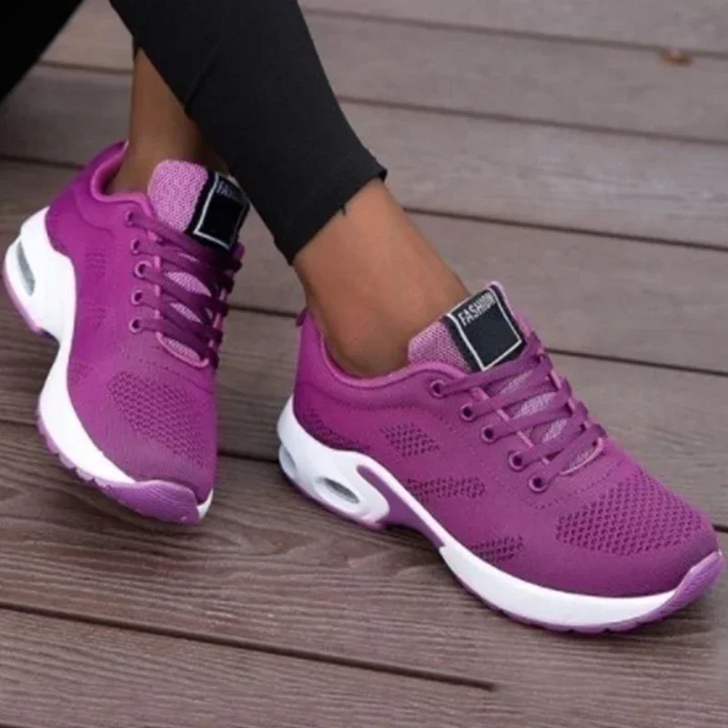 

Step into Style: 2024 Lace-Up Vulcanize Women's Sneakers - Casual Round Toe, Platform, and Comfortable Mesh Fabric Flats