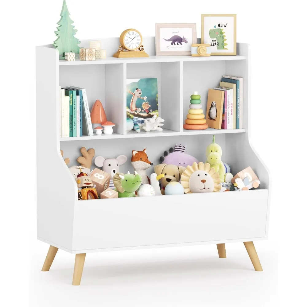 Kids Bookshelf and Toy Storage, 3-Tier Wooden Open Bookcase, Baby Book and Toy Storage Display Organizer with Spacious Top Shelf 6