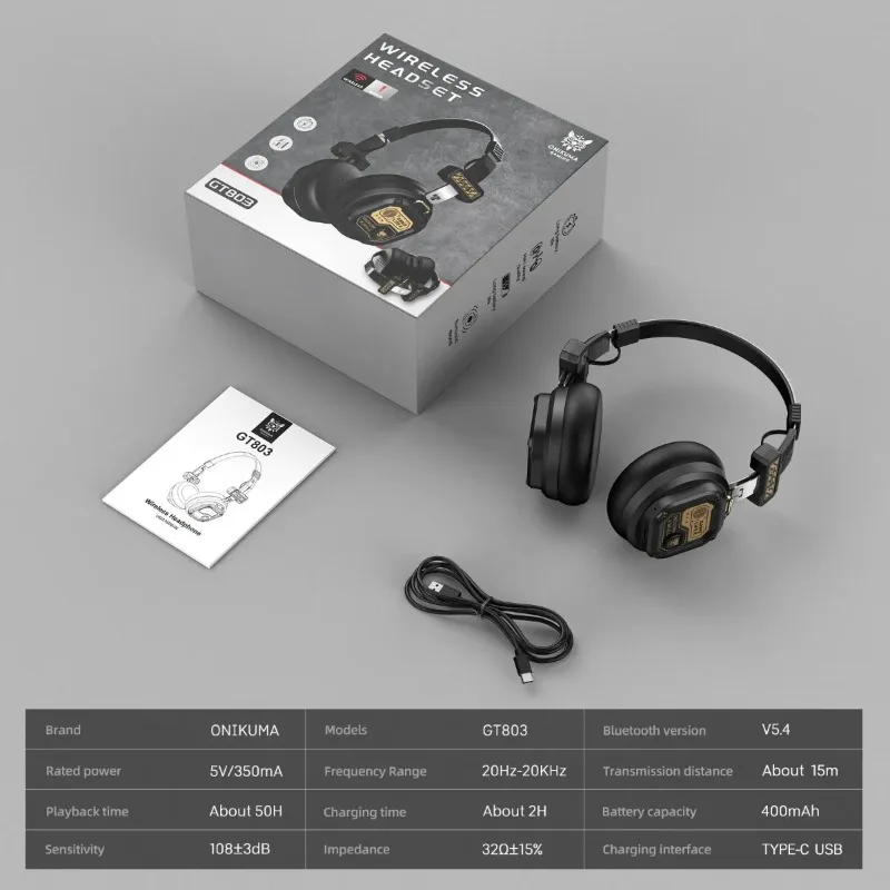 Casque Bluetooth Onikuma supra-auriculaire stéréo Hi-Fi professionnel pour le sport avec écouteurs et lecteur de musique TF/AUX_voghion.com